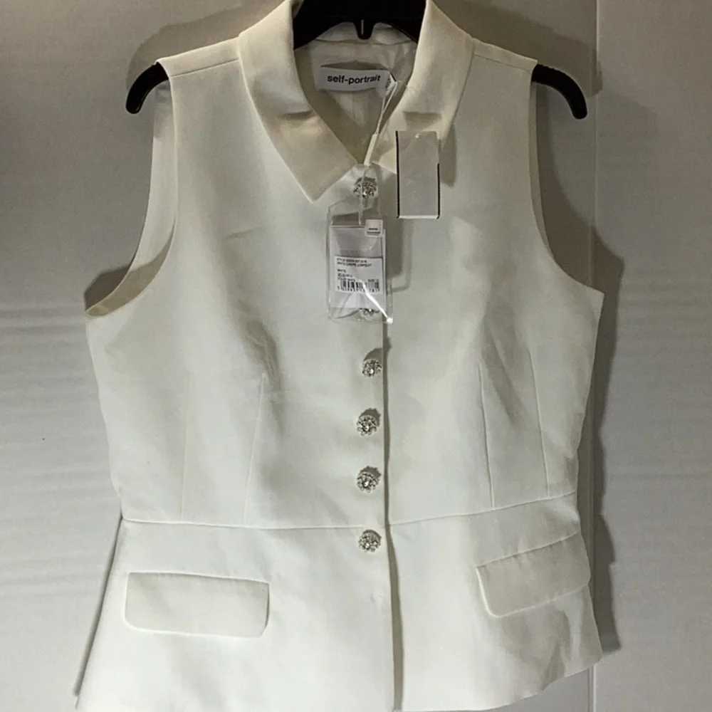 Self-Portrait Button up vest top sleeveless with placket in white